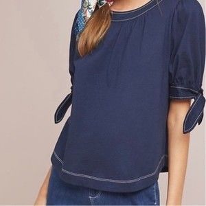 Anthropologie Rialto Navy Tie Sleeve Shirt, Size M